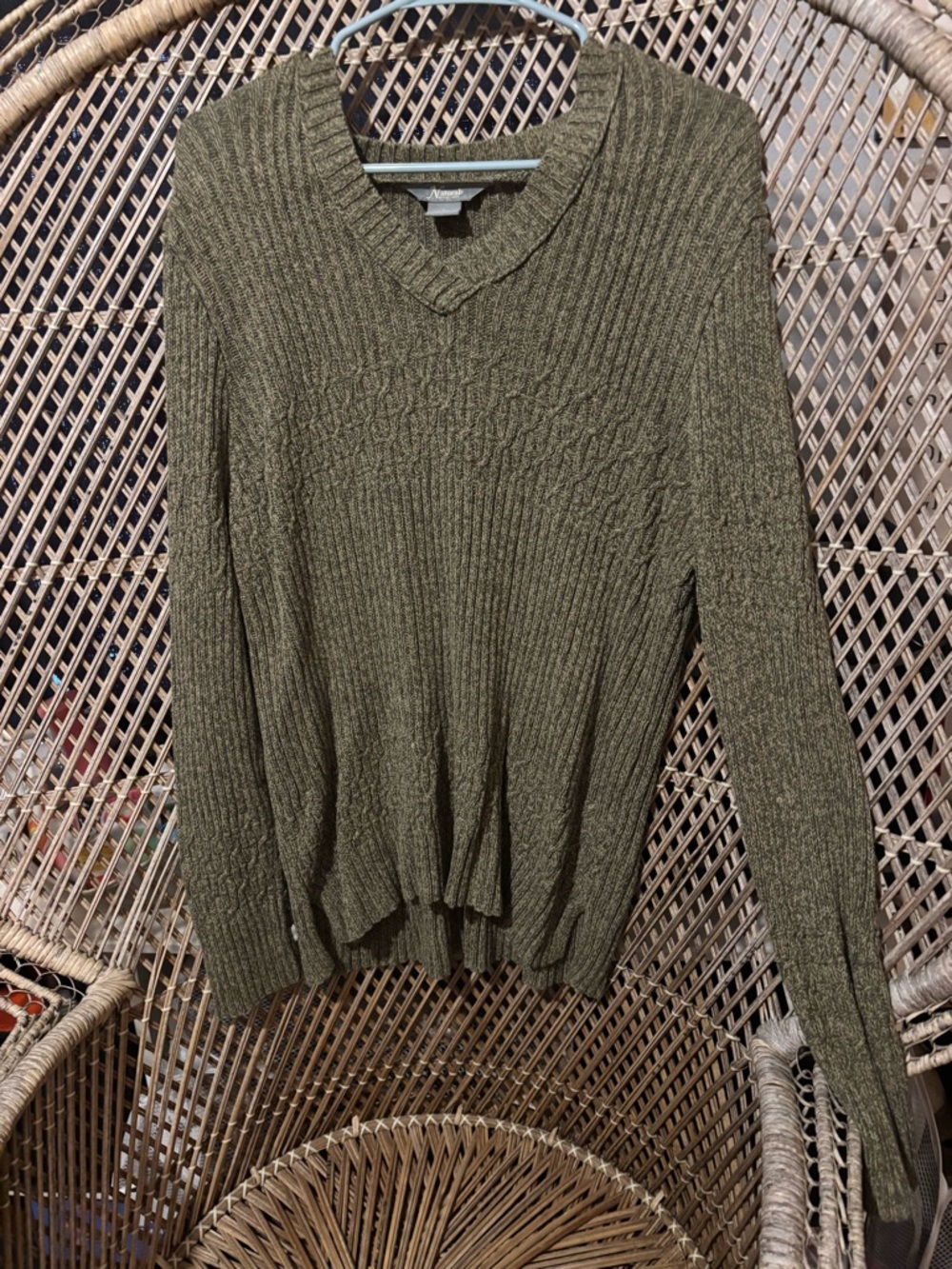 Natural Reflections Olive Green V-Neck Ribbed Sweater